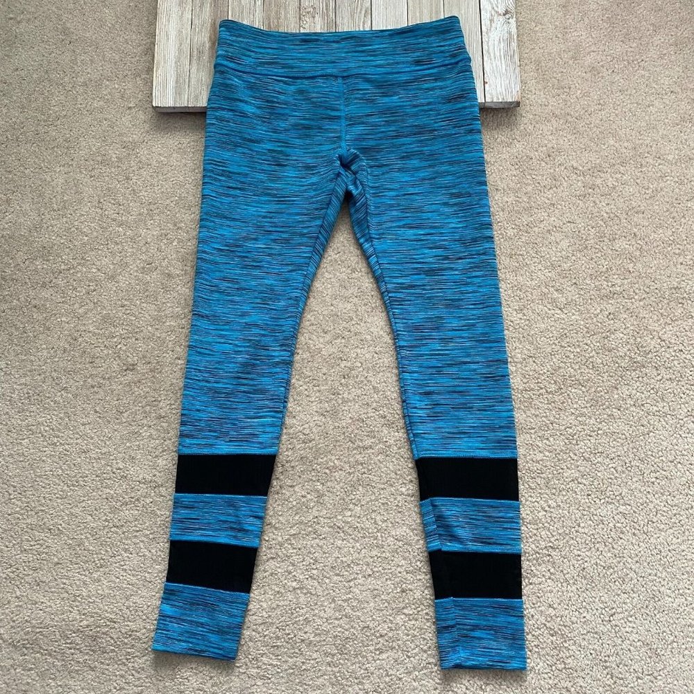 Forever 21 S Blue Black Patterned Leggings Mesh Accents Casual Athleisure Lounge